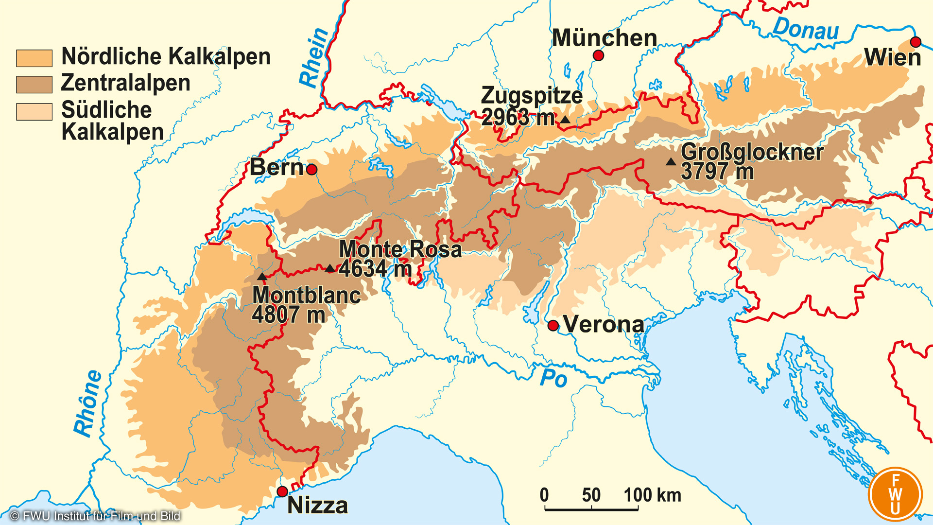 Gliederung der Alpen  (ohne Zusatzinformationen)